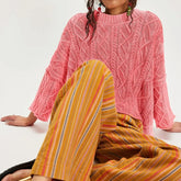 Cable Knit Round Neck Long Sleeve Sweater